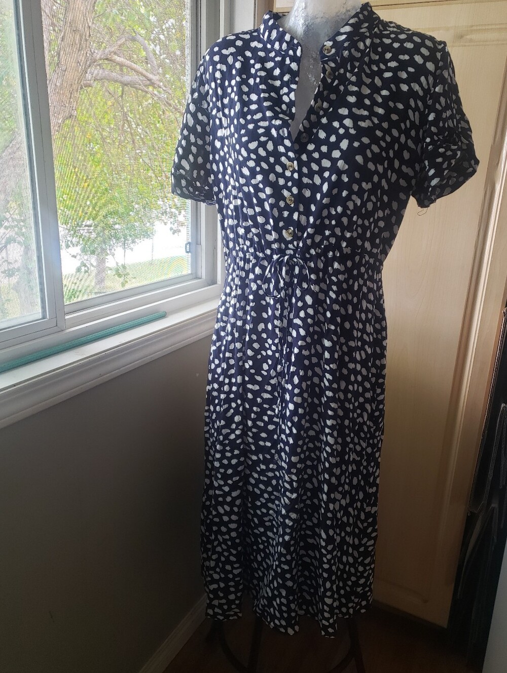Papillon Deep Blue And White Polka Dot Maxi Dress